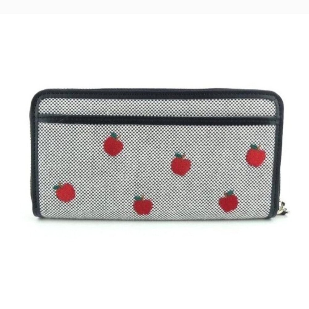 Kate Spade Ella Apple Toss Embroidered Large Continental Zip Wallet Black Multi - Picture 3 of 6